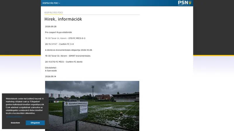A PSN kispályás foci nyitóoldala