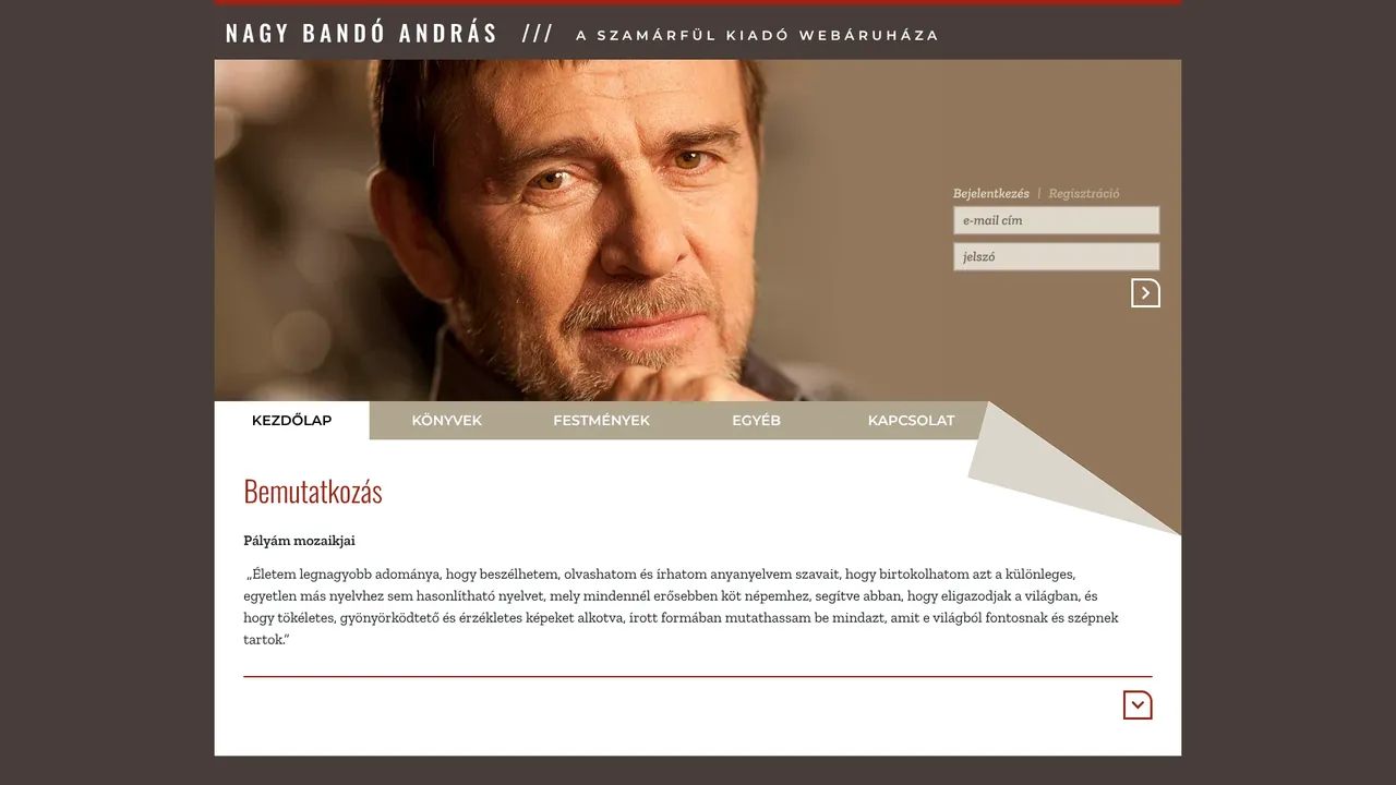 Nagy Bandó András webáruháza nyitóoldala asztali nézetben