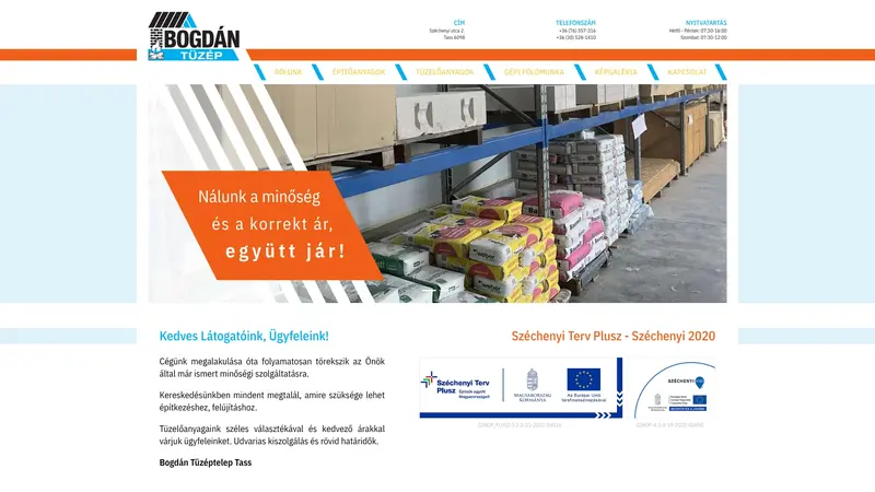 A Bogdán Tüzép nyitóoldala