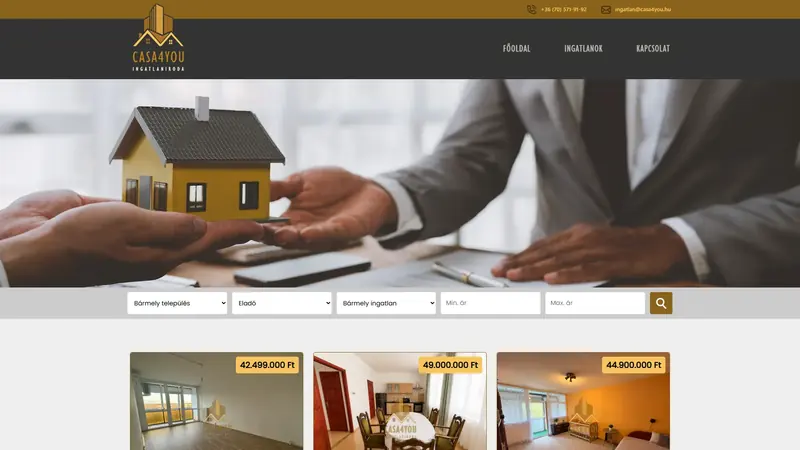 A CASA4YOU Ingatlaniroda nyitóoldala