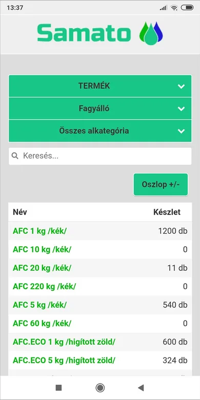 A Samato készletnyilvántartó mobilon